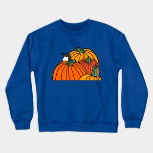 Four Pumpkins and a Penguin waiting for Halloween Crewneck Sweatshirt